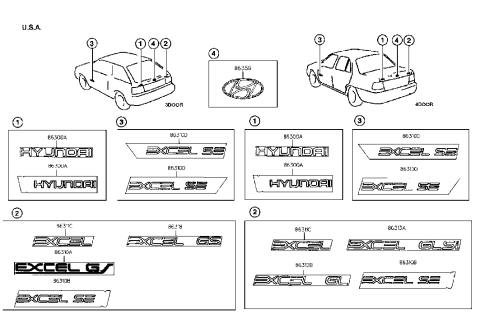 1994 Hyundai Excel Emblem-145Ps Crdi Diagram for 86310-21042-LM