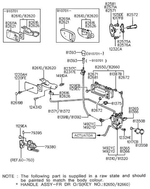 1994 Hyundai Excel Exterior Door Handle Assembly, Front, Left Diagram for 82650-24020-CW