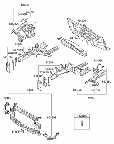 2011 Hyundai Elantra Korean made Fender Apron & Radiator Support Panel Diagram
