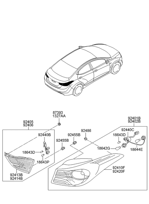 2011 Hyundai Elantra Lamp Assembly-Rear Combination Inside,RH Diagram for 92404-3X000