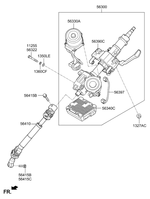 2012 Hyundai Elantra Column & Housing Assembly Diagram for 56390-3X980