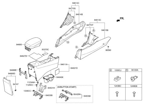 2013 Hyundai Elantra Console Armrest Assembly Diagram for 84660-3X150-HZ