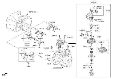 2011 Hyundai Elantra Korean made Gear Shift Control-Manual Diagram