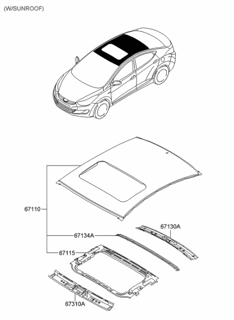 2011 Hyundai Elantra Korean made Roof Panel Diagram 2