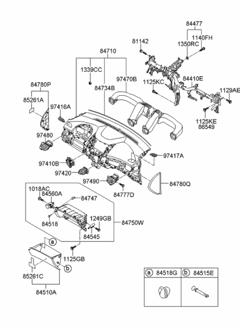 2011 Hyundai Elantra Korean made Crash Pad Diagram 1
