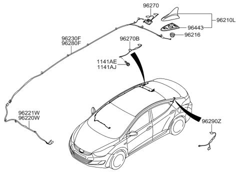 2012 Hyundai Elantra Combination Antenna Assembly Diagram for 96210-3X205-N5S