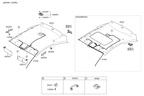 2011 Hyundai Elantra Korean made Sunvisor & Head Lining Diagram 2
