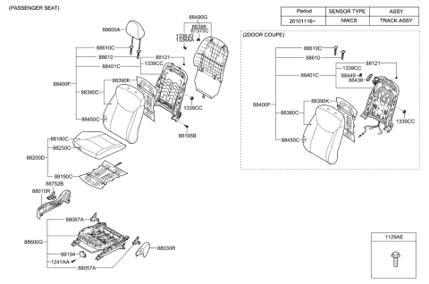 2012 Hyundai Elantra Front Passenge Side Seat Cushion Covering Diagram for 88260-3X051-PBS