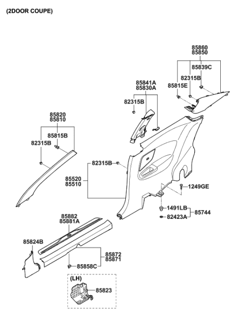 2011 Hyundai Elantra Korean made Interior Side Trim Diagram 2