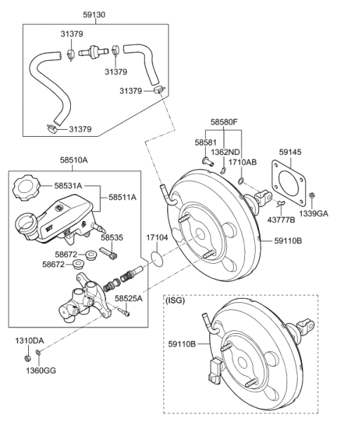 2011 Hyundai Elantra Korean made Brake Master Cylinder & Booster Diagram