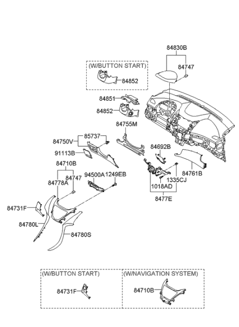 2012 Hyundai Elantra Panel-Crash Pad Driver Side,RH Diagram for 84735-3X100-RY