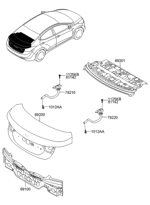 2011 Hyundai Elantra Korean made Back Panel & Trunk Lid Diagram