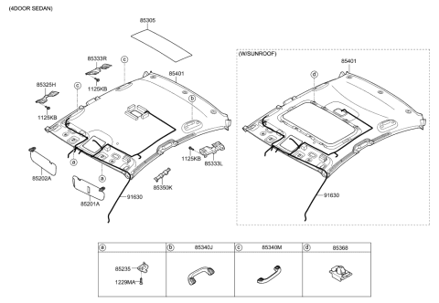 2013 Hyundai Elantra Sunvisor & Head Lining Diagram 1