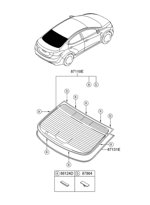 2011 Hyundai Elantra Korean made Rear Window Glass & Moulding Diagram