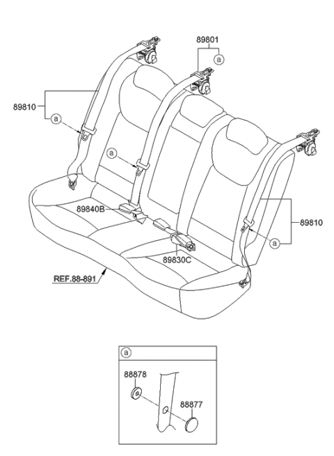 2011 Hyundai Elantra Rear Center Seat Belt Assembly Diagram for 89850-3X500-RY