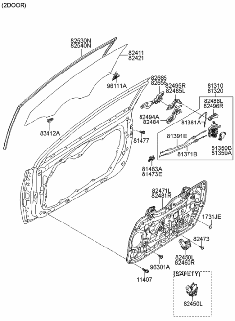 2011 Hyundai Elantra Korean made Front Door Window Regulator & Glass Diagram 2