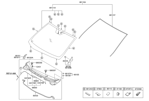 2013 Hyundai Elantra Front Windshield Washer Sprayer Nozzle Assembly, Right Diagram for 98630-3X900