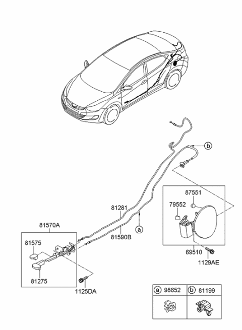 2012 Hyundai Elantra Fuel Filler Door Assembly Diagram for 69510-3X200