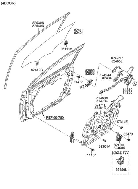 2012 Hyundai Elantra Front Door Window Regulator & Glass Diagram 1