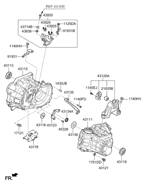 2013 Hyundai Elantra Bracket-Roll Support,Rear Diagram for 43176-32051