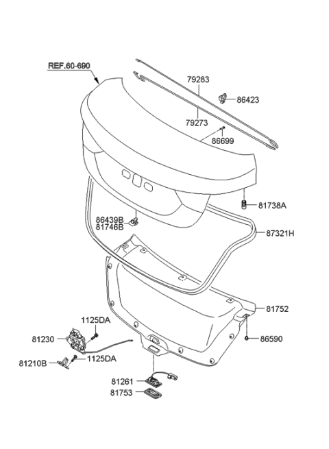 2011 Hyundai Elantra Korean made Trunk Lid Trim Diagram