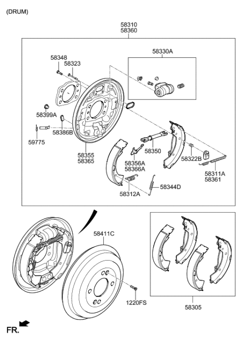 2011 Hyundai Elantra Shoe & Lining Kit-Rear Brake Diagram for 58350-3XA00