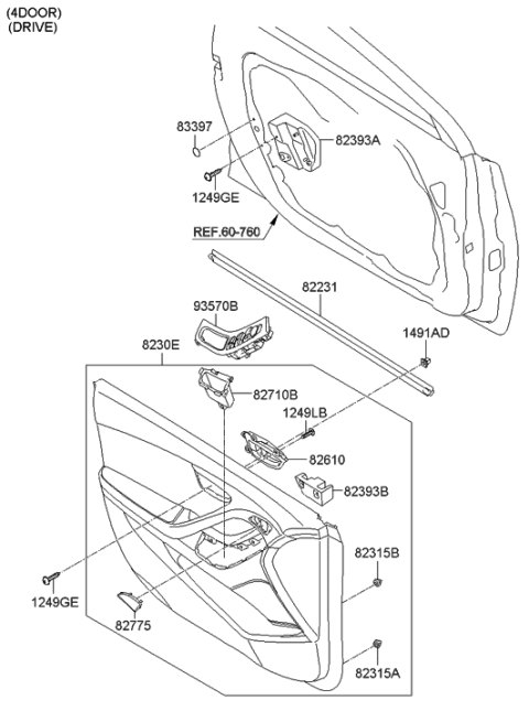 2011 Hyundai Elantra Korean made Front Door Trim Diagram 2