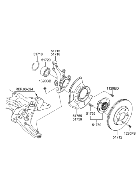 2013 Hyundai Elantra Front Wheel Hub Assembly Diagram for 51750-1P000
