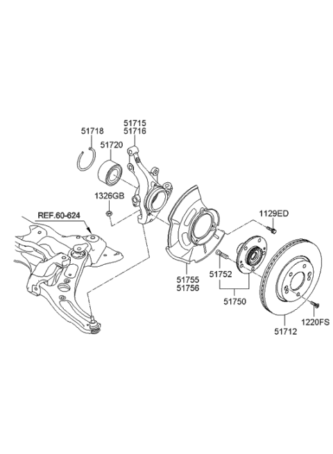 2015 Hyundai Elantra Front Wheel Hub Assembly Diagram for 51750-1P000