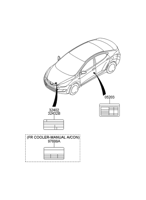 2011 Hyundai Elantra Korean made Label Diagram 1