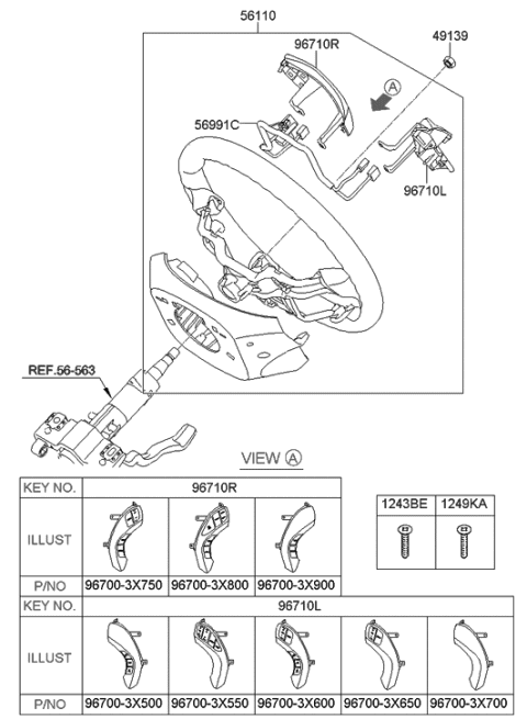 2015 Hyundai Elantra Steering Remote Control Switch Assembly, Right Diagram for 96700-3X800-RY