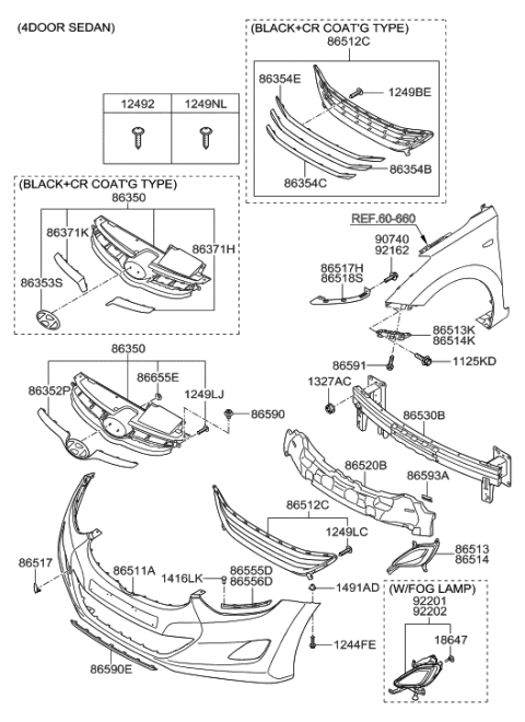 2011 Hyundai Elantra Front Bumper Lip Assembly Diagram for 86591-3X500