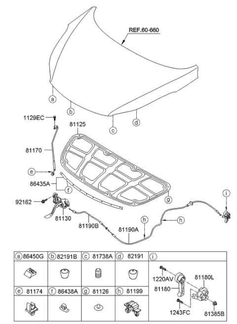 2011 Hyundai Elantra Korean made Hood Trim Diagram
