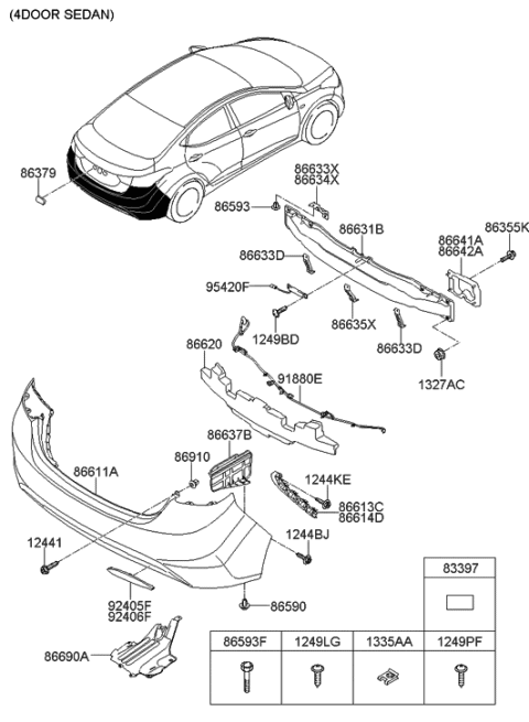 2014 Hyundai Elantra Rear Bumper Cover Diagram for 86611-3X001