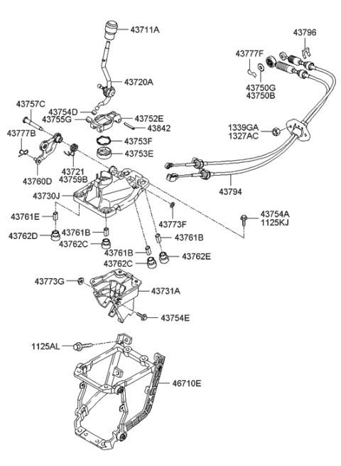 2021 Hyundai Accent Manual Transmission Lever Cable Assembly Diagram for 43794-2E000