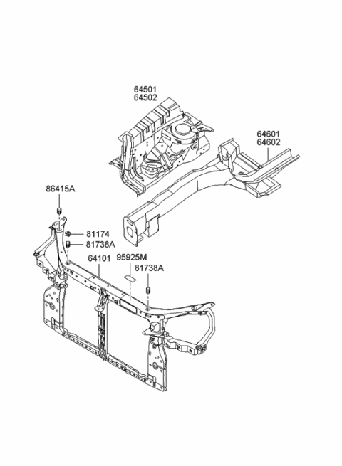 2004 Hyundai Tucson Fender Apron & Radiator Support Panel Diagram