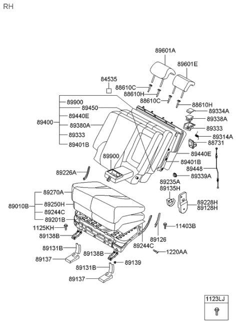 2004 Hyundai Tucson Rear Right-Hand Seat Back Covering Diagram for 89470-2E010-LMJ