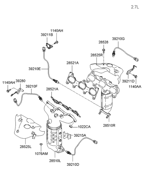 2004 Hyundai Tucson Exhaust Manifold Assembly, Right Diagram for 28510-37520