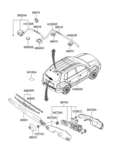 2006 Hyundai Tucson Produced Before OCT.30.2006 Rear Wiper & Washer Diagram