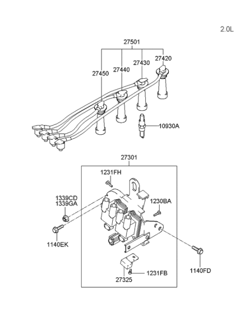 2006 Hyundai Tucson Produced Before OCT.30.2006 Spark Plug & Cable Diagram 1