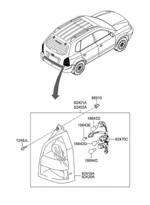 2006 Hyundai Tucson Produced Before OCT.30.2006 Rear Combination Lamp Diagram