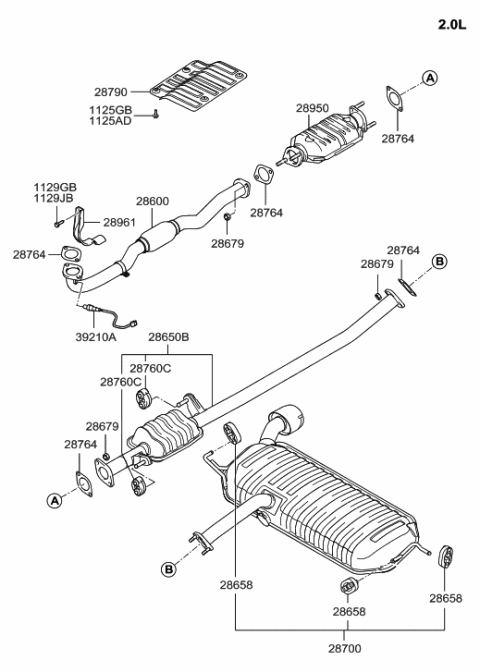2006 Hyundai Tucson Produced Before OCT.30.2006 Muffler & Exhaust Pipe Diagram 1