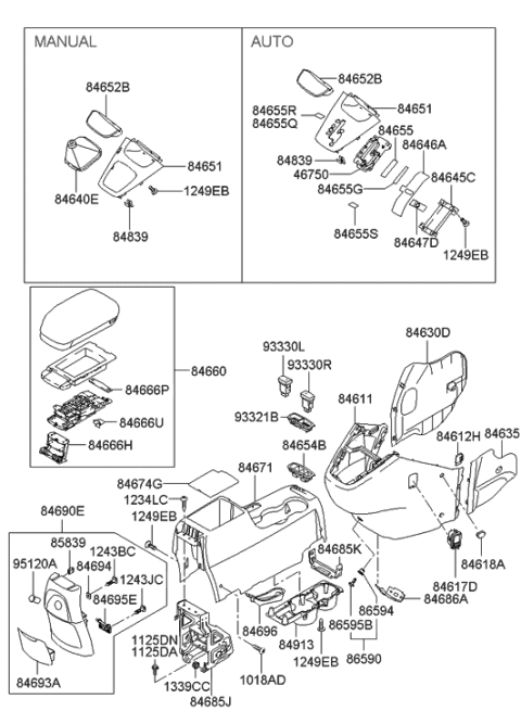 2006 Hyundai Tucson Produced Before OCT.30.2006 Floor Console Diagram