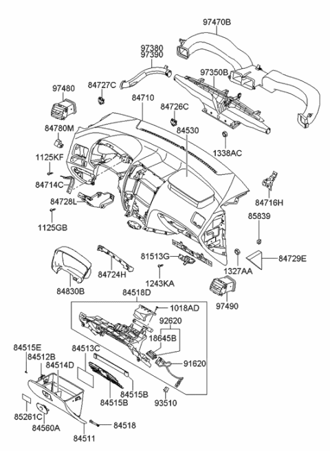 2006 Hyundai Tucson Produced Before OCT.30.2006 Crash Pad Upper Diagram