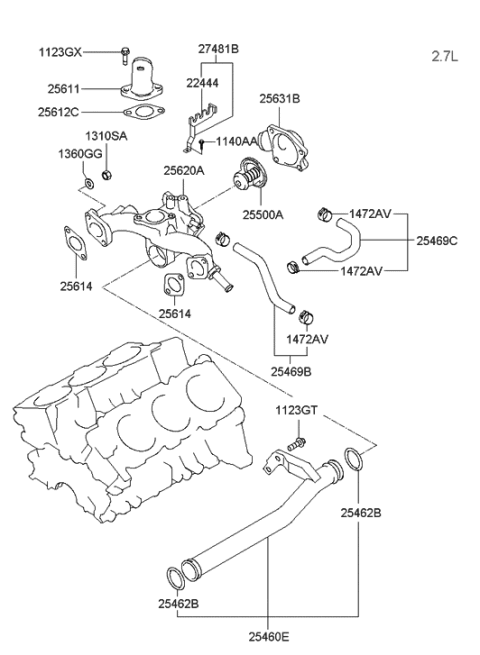 2006 Hyundai Tucson Coolant Hose & Pipe Diagram 2