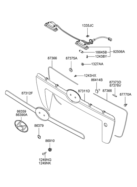 2006 Hyundai Tucson Produced Before OCT.30.2006 Back Panel Garnish Diagram