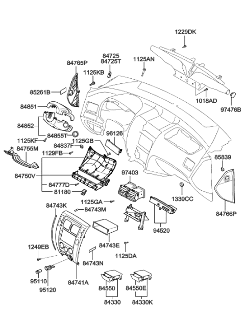 2006 Hyundai Tucson Produced Before OCT.30.2006 Crash Pad Lower Diagram