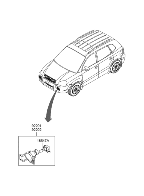 2004 Hyundai Tucson Front Passenger Side Fog Light Assembly Diagram for 92202-2E000