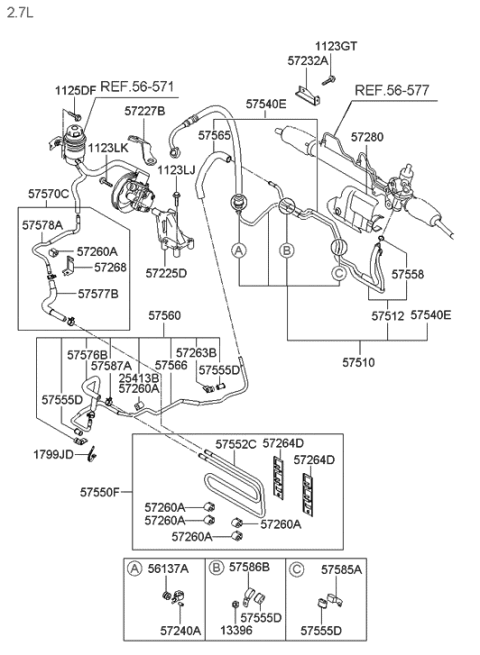 2006 Hyundai Tucson Produced Before OCT.30.2006 Power Steering Hose & Bracket Diagram 2