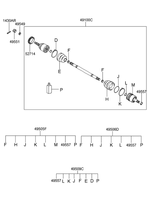 2006 Hyundai Tucson Drive Shaft-Front Diagram 1